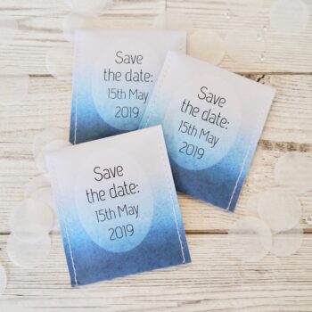 Personalised Tea Wedding Favours – 'Something Blue' Watercolour Wash Design