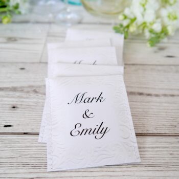 Personalised Tea Wedding Favours – Elegant Paisley Emboss Design
